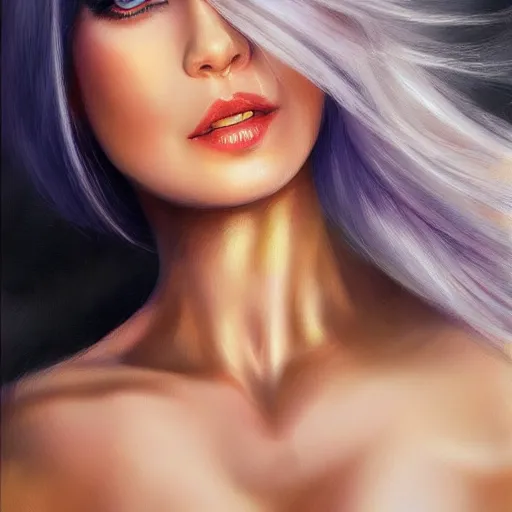 Image similar to electric woman, cute - fine - face, pretty face, oil slick hair, realistic shaded perfect face, extremely fine details, realistic shaded lighting, dynamic background, artgerm, 8 k ultra realistic, highly detailed, portraiture art by koreyba