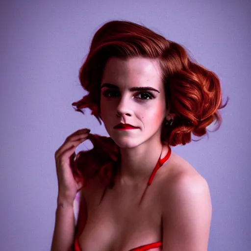 Prompt: Emma Watson as Jessica Rabbit, (Sony a7R IV, symmetric balance, dynamic range)