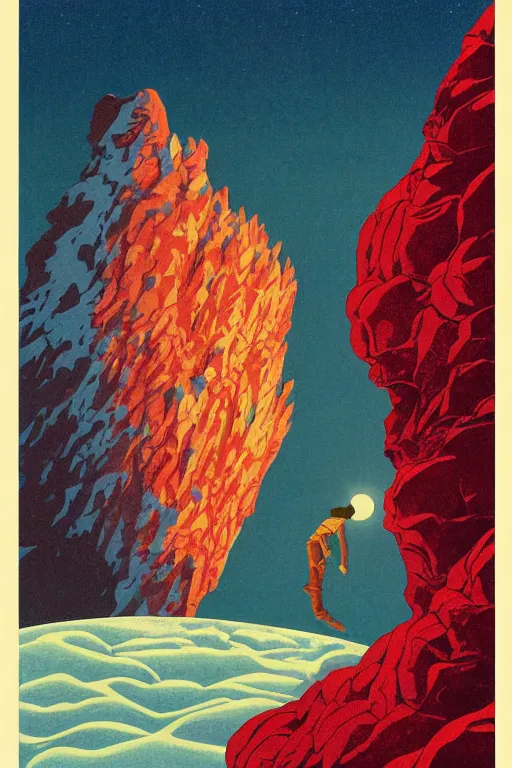 Image similar to a closeup portrait of a young siberian man dreaming psychedelic hallucinations in the vast icy landscape of antarctica, volcano lava drips in anti - gravity by kawase hasui, moebius and edward hopper, colorful flat surreal design, hd, 8 k, artstation