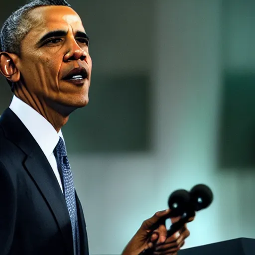 Image similar to Obama casting a powerful Spell, Videogame, 40nm lens, shallow depth of field, split lighting