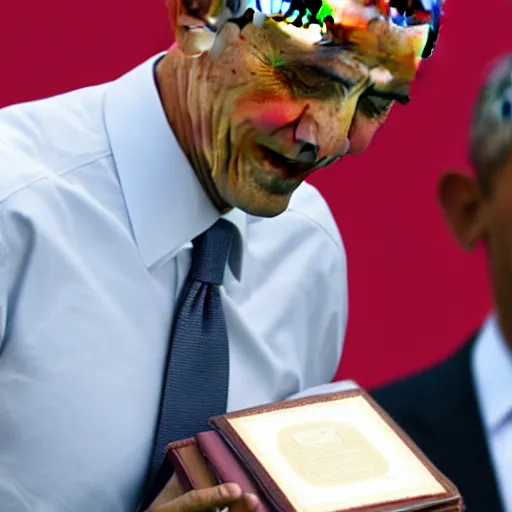 Prompt: barack obama with a copy of the bible in hand