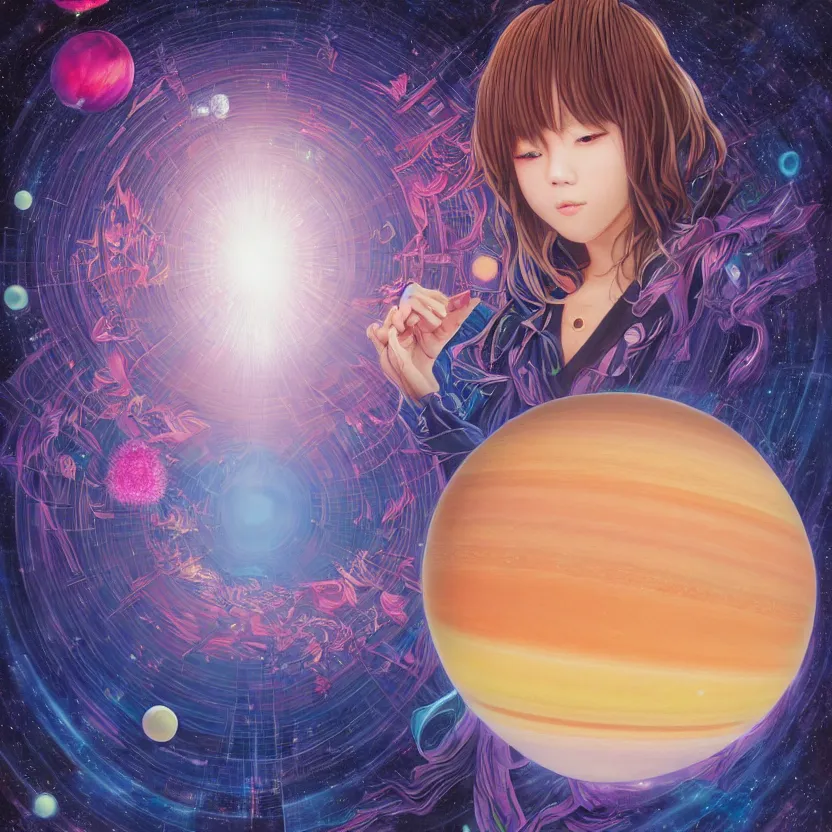 Prompt: a photorealistic detailed spherical image of a jpop idol in saturn, spiritualism, wordly, utopian, triumphant, cinematic, epic, grandiose, unhinged, biology, surrealistic, by jason felix, dan mumford, kinkade, lisa frank, lois van baarle, ross tran, wpa, public works mural, orthodoxy