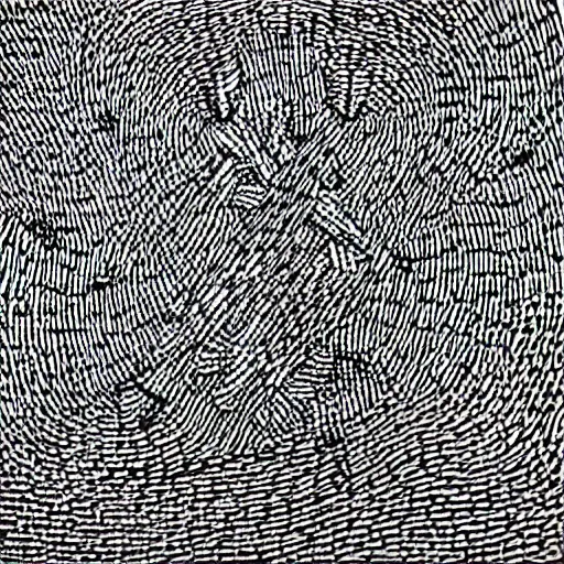 Image similar to “human figures are woven and entangled in harmonious patterns, rendered with stippled dots and tiny lines, monochromatic, black and white, excellent use of positive and negative space, hd”