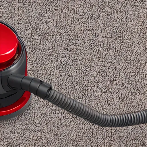 Prompt: close up photograph of a vacuum picking up small items off a carpet, realistic, 4k,