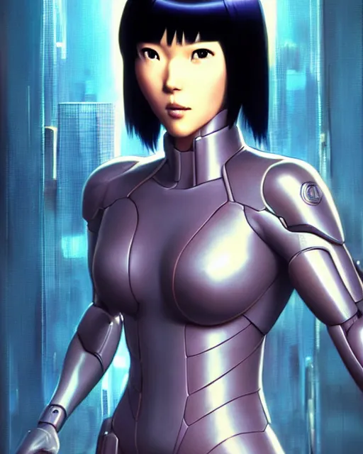 Image similar to weta disney pixar movie still portrait photo of motoko kusanagi the major ghost in the shell : : as cyborg woman by pixar : : by weta, wlop, ilya kuvshinov, rossdraws, artgerm, marvel, maxim cover, latex, octane render, sweaty, iridescent, bright morning, anime, liosh, mucha : :