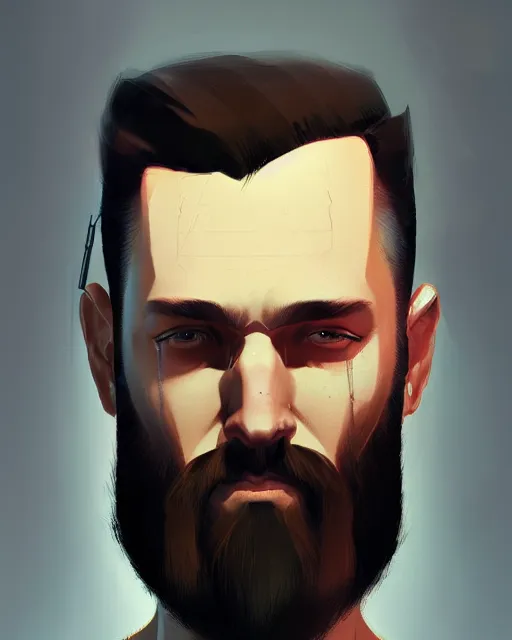 Image similar to a bearded man side part fade, sci - fi mechanical parts digital painting by ilya kuvshinov greg rutkowski wlop james j