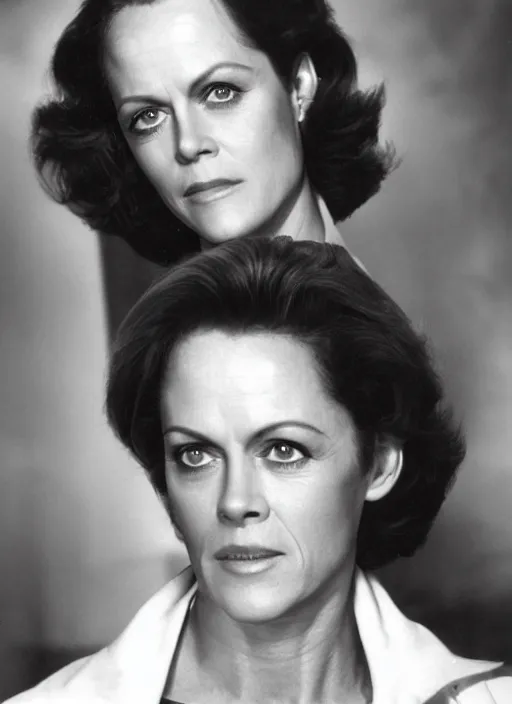 Image similar to genetic combination of sean connery and sigourney weaver, face and shoulders focus