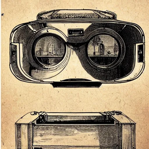 Image similar to Vintage, detailed, sketch of Oculus Rift, with full descriptions, on parchment, as depicted in Leonardo da Vinci's Codex Atlanticus