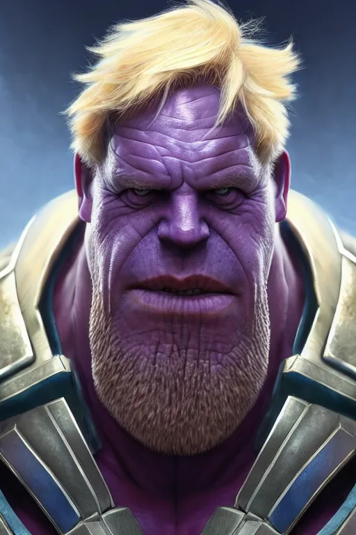 Prompt: Boris Johnson as Thanos, claws are up, X-man costume, Boris Johnson hairstyle, calm, grumpy, portrait, masculine figure, highly detailed, digital painting, artstation, concept art, smooth, sharp focus, illustration, cinematic lighting, art by artgerm and greg rutkowski and alphonse mucha