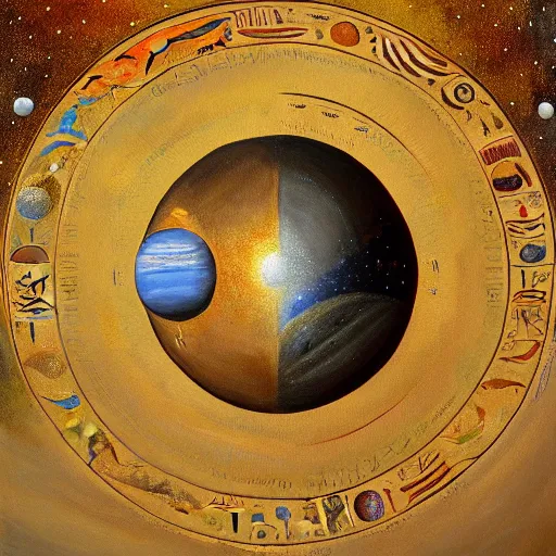 Image similar to A painting of Solar system by ancient egyptian, high detailed, trending on artstation