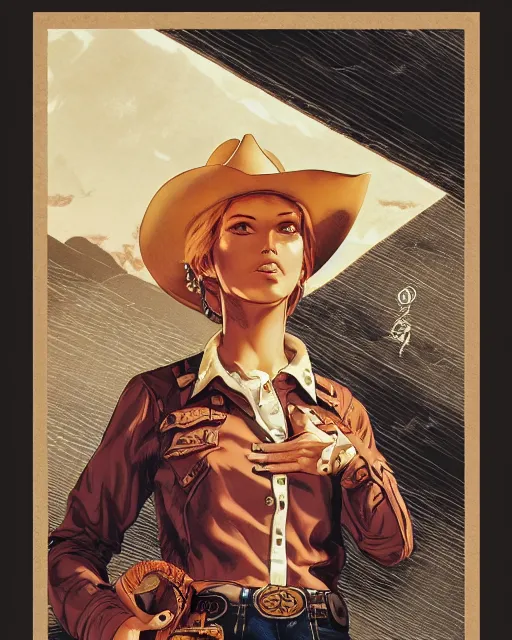 Image similar to a cowgirl, midshot single subject, art poster, ambient lighting, detailed, by ayami kojima, makoto shinkai, kilian eng