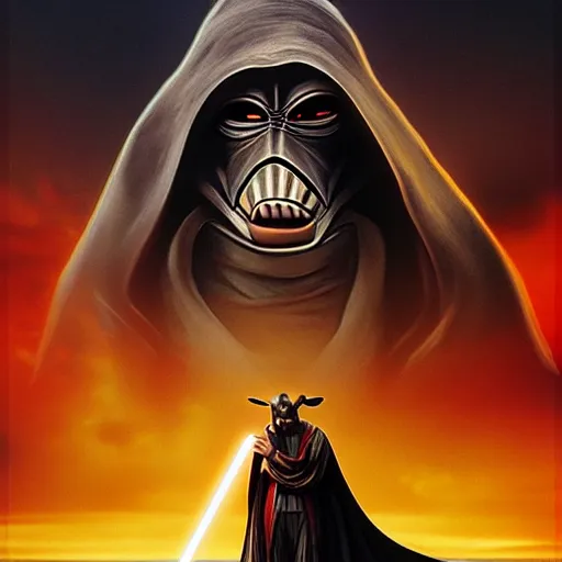 Image similar to jar jar binks as a sith lord, movie poster, cinematic, vertical symmetry, golden ratio - H 768