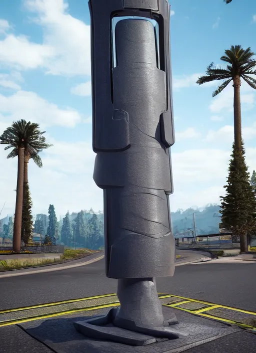 Image similar to highly detailed photo of a high tech futuristic tall stele standing on the road ring made in unreal engine 4