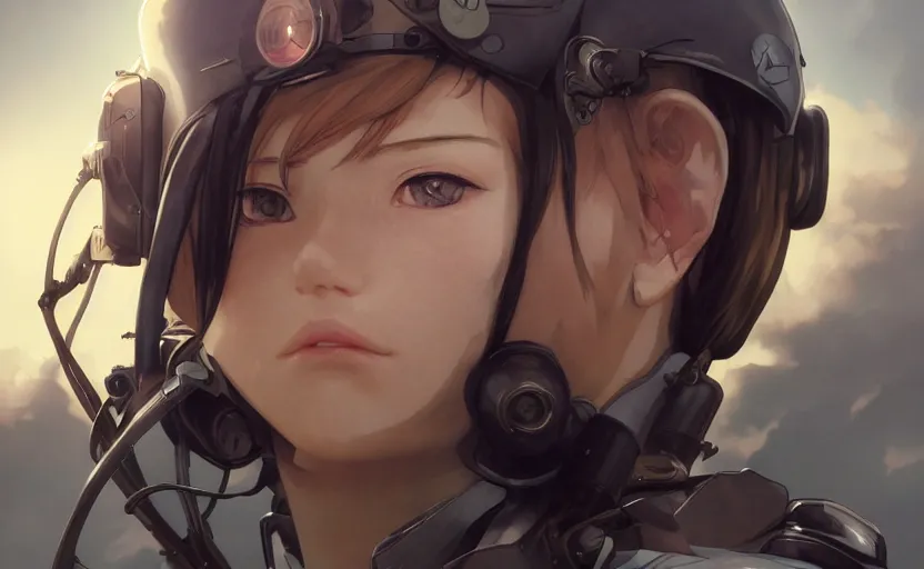 Prompt: zero pilot girl, cyborg aircraft parts, anime style, military pilot clothing, shoulder eyes, hair down, symmetrical facial features, from arknights, hyper realistic, 4 k, rule of thirds, extreme detail, detailed drawing, trending artstation, realistic lighting, by alphonse mucha, greg rutkowski, backlit