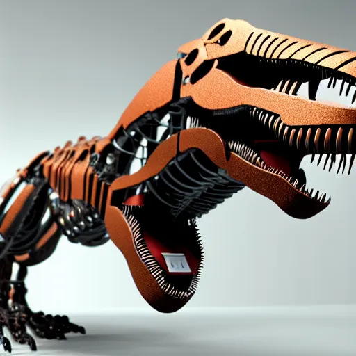 Image similar to Cyborg T-rex in a lab, extended robotic arms, photorealistic, 4K, HD, 3D