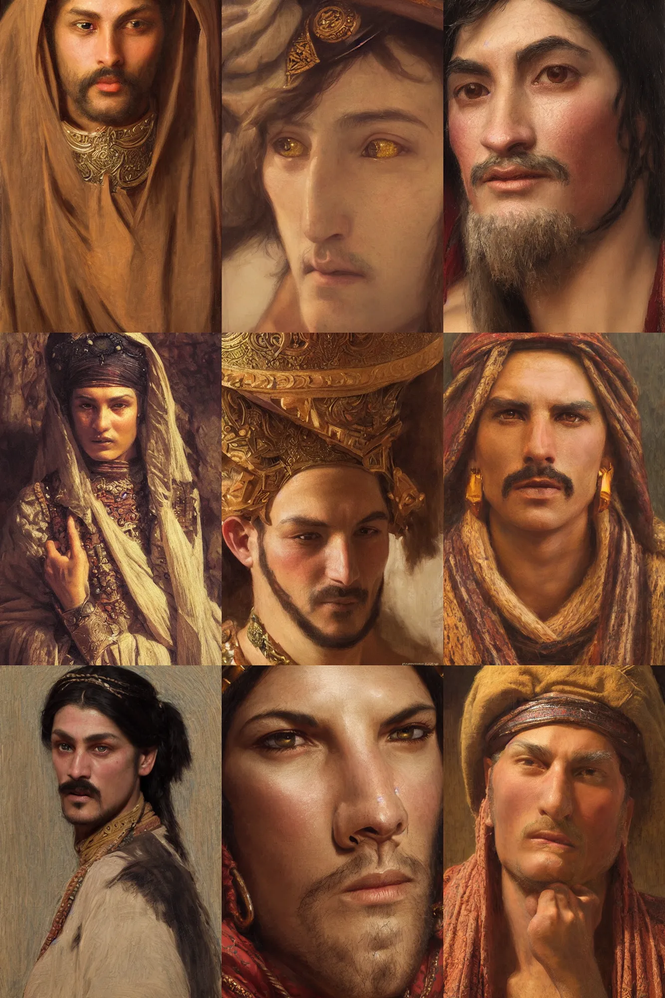 Prompt: orientalism face detail of a dnd character by edwin longsden long and theodore ralli and nasreddine dinet and adam styka, masterful intricate art. oil on canvas, excellent lighting, high detail 8 k