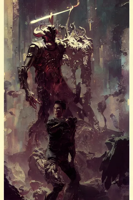 Image similar to pulp scifi fantasy illustration full body portrait marvel's demon, by norman rockwell, jack kirby, bergey, craig mullins, ruan jia, jeremy mann, tom lovell, 5 0 s, astounding stories, amazing, fantasy, other worlds