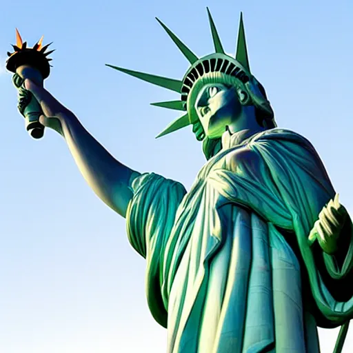 Prompt: cartoon statue of liberty, angry, flustered