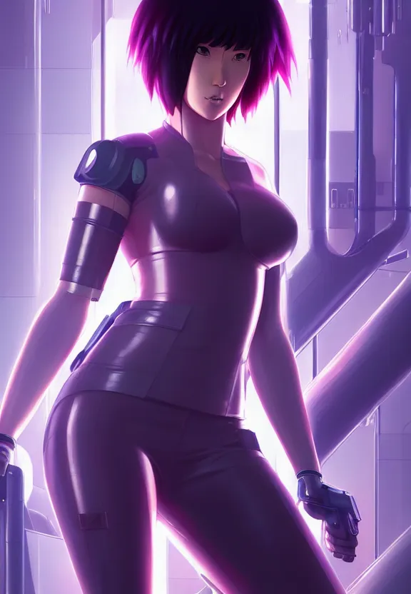 Image similar to a fullbody portrait of motoko kusanagi the major ghost in the shell : : stand alone complex, under repairs, maintenance : : by ilya kuvshinov, rossdraws, artgerm, sola digital arts, anti aliasing, raytracing : :