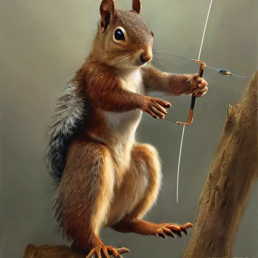 Prompt: a squirrel archer, Justin Gerard and Greg Rutkowski, realistic painting, Digital art, very detailed, High definition, trending on Artstation