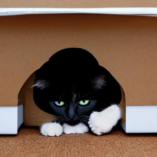 Image similar to kitty hiding under a box