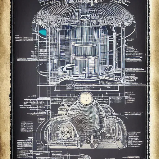 Image similar to blueprint of a time machine, detailed