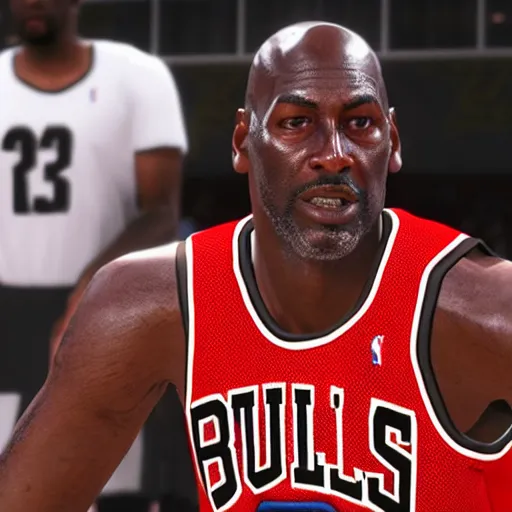 Prompt: close - up screenshot of michael jordan in nba 2 k 2 3, video game for the playstation 4, depth of field, hyperdetailed, 4 k, 8 k