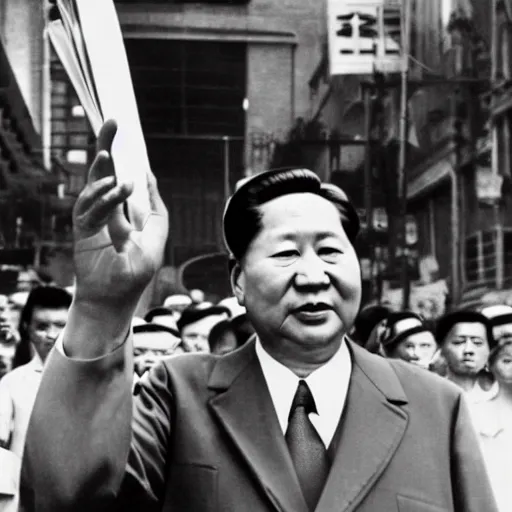 Image similar to mao zedong in a pride parade, photography, street,