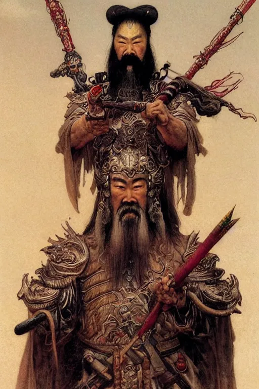 Image similar to a portrait of guan yu by wayne barlowe, gustav moreau, goward,  Gaston Bussiere and roberto ferri, santiago caruso, and austin osman spare, ((((occult art))))