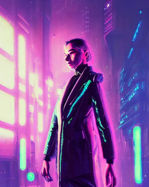 Image similar to detailed portrait of European Pretty Young Girl Sheen Holographic Jacket coat, Futuristic sci-fi fashion, royal attire cyberpunk, neotokyo, synthwave, aesthetics, futuristic, low-emission-neon, bladerunner movie scene by ismail inceoglu dragan bibin hans thoma greg rutkowski Alexandros Pyromallis Nekro Rene Margitte illustrated Perfect face, fine details, realistic shaded, fine-face, pretty face sharp chine