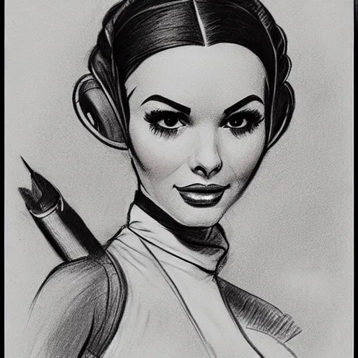 Image similar to milt kahl pencil sketch of victoria justice as princess leia