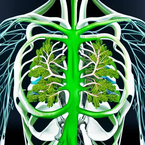 Image similar to green lungs breathing fresh air in anatomical style