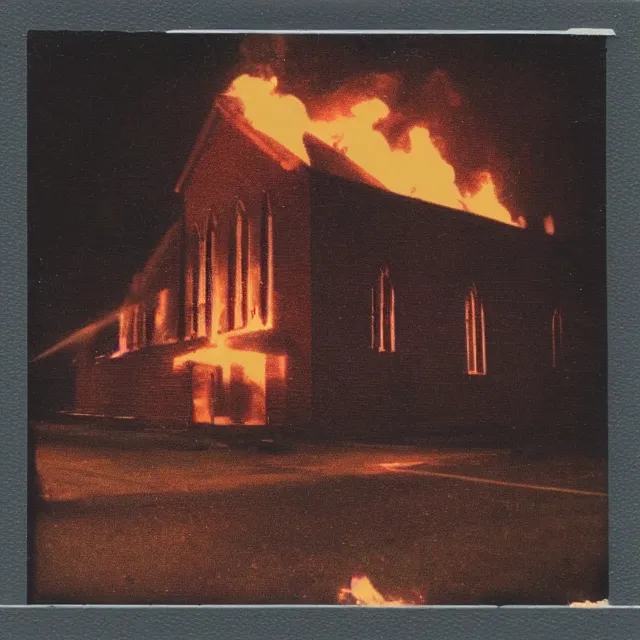 Image similar to polaroid photo of a church on fire