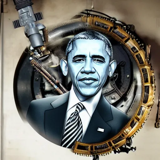 Image similar to barack obama as a steampunk cyborg