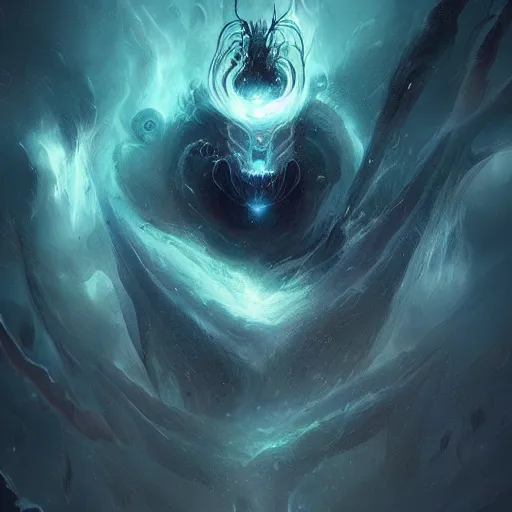 Prompt: a beautiful terrifying monster made out of a swirling nebula. ethereal horror fantasy art by greg rutkowski