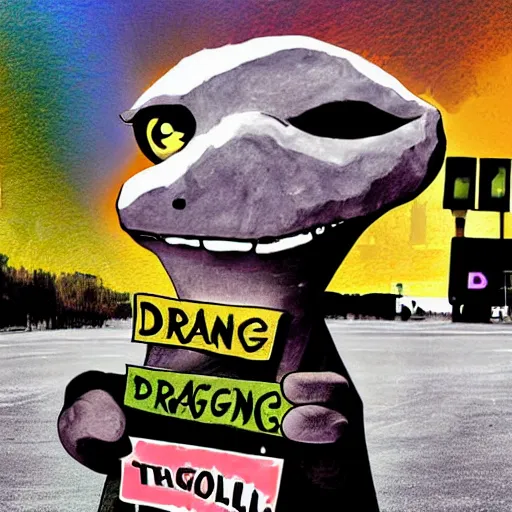 Image similar to dragon holding a sign. digital art meme, phil phoglio.