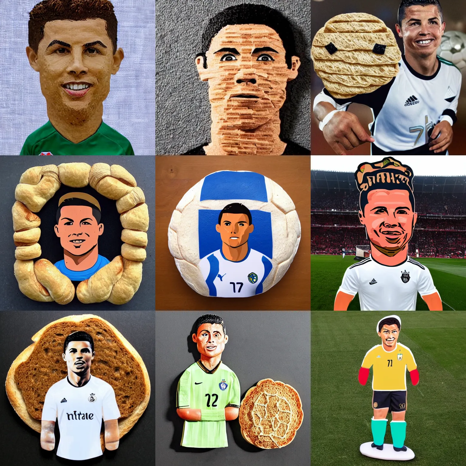 Prompt: soccer player ronaldo made of bread dough