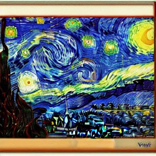 Image similar to starry night by vincent van gogh