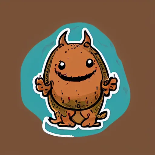 Prompt: a sticker illustration of a cute little monster