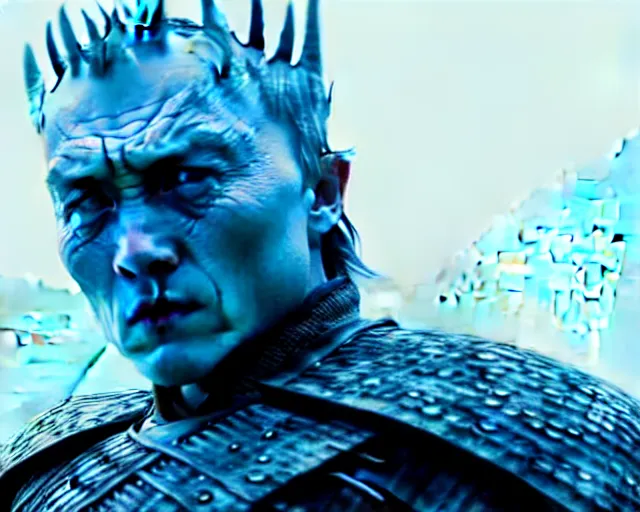 Image similar to justin sun as night king in game of thrones versus huge bee, 4 k, epic, cinematic, focus, movie still, fantasy, extreme detail, atmospheric, dark colour, sharp focus