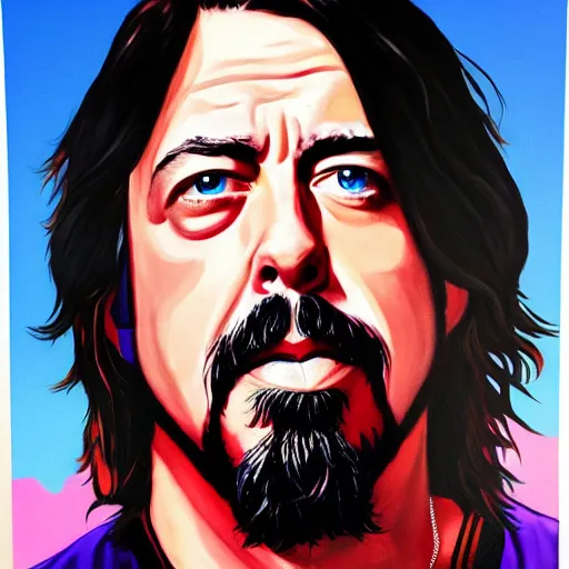 Image similar to dave grohl in gta v covert art painted by stephen bliss, centered, uncropped