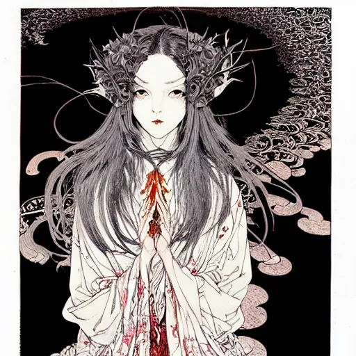 Image similar to prompt: Portrait painted in Superflat style drawn by Vania Zouravliov and Takato Yamamoto, inspired by Fables, intricate acrylic gouache painting, high detail, sharp high detail, manga and anime 2000