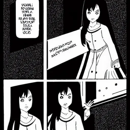 Image similar to Manga Panels, Mila Kunis summons a black spiral void from the sky by Junji Ito