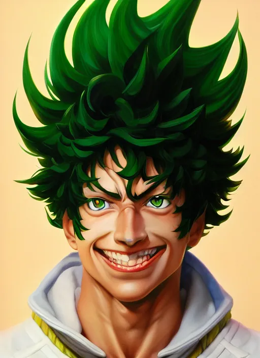 Prompt: a epic portrait of izuku midoriya, art by boris vallejo and greg danton and denys tsiperko, detailed, hyperrealism, artstation