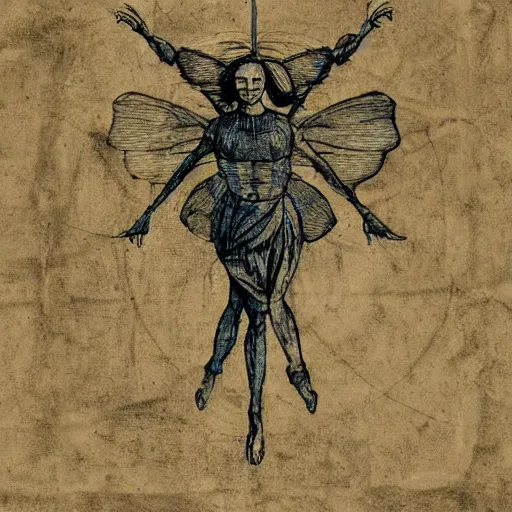 Image similar to blue print of tooth fairy style leonardo da vinci