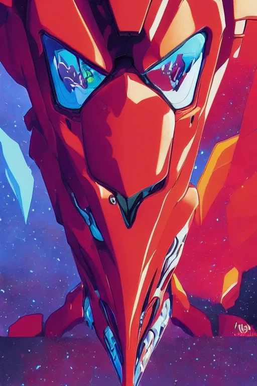 Image similar to a close - up of a evangelion, drawn by robbie trevino and dan mumford, poster, digital art, comic art, concept art