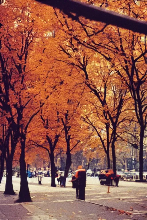 Image similar to a lomographic photo of moscow, autumn, cinestill, bokeh