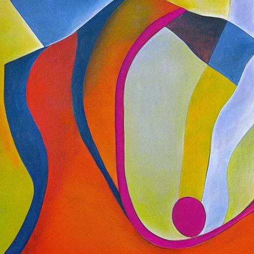 Prompt: her footprints were the markings of her tribe as she danced across the landscape, abstract art in the style of cubism and georgia o keefe,