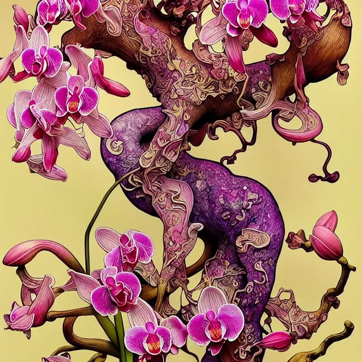 Prompt: psychedelic animal made of orchid and cherry blossom tree and mushrooms, LSD, diffuse lighting, fantasy, intricate, elegant, highly detailed, lifelike, photorealistic, digital painting, artstation, illustration, concept art, smooth, sharp focus, art by John Collier and Albert Aublet and Krenz Cushart and Artem Demura and Alphonse Mucha and Giuseppe Arcimboldo