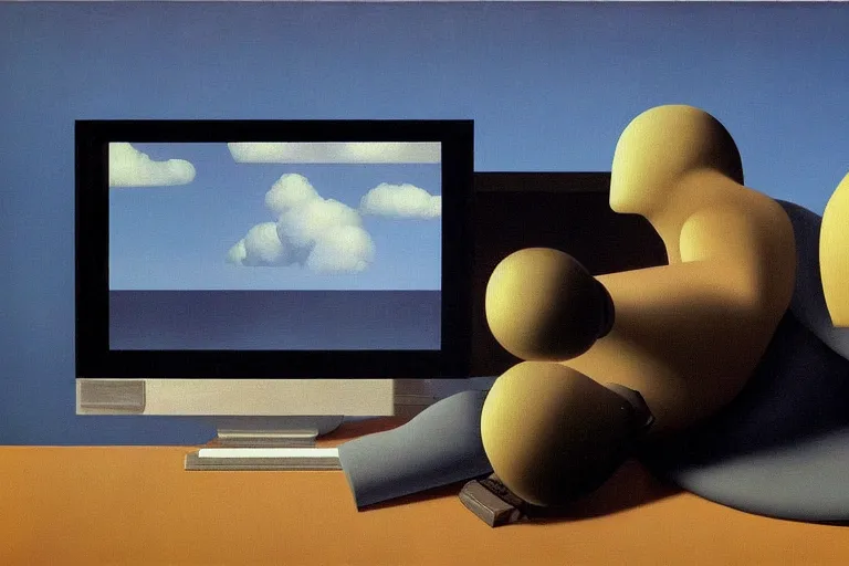 Prompt: gamer computer painting by rene magritte, high detail, high resolution